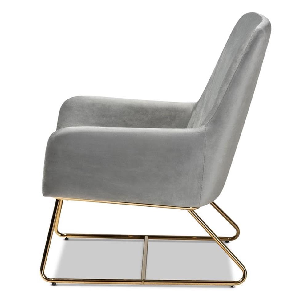 Baxton Studio Sennet Glam and Luxe Grey Velvet Fabric Upholstered Gold Finished Armchair