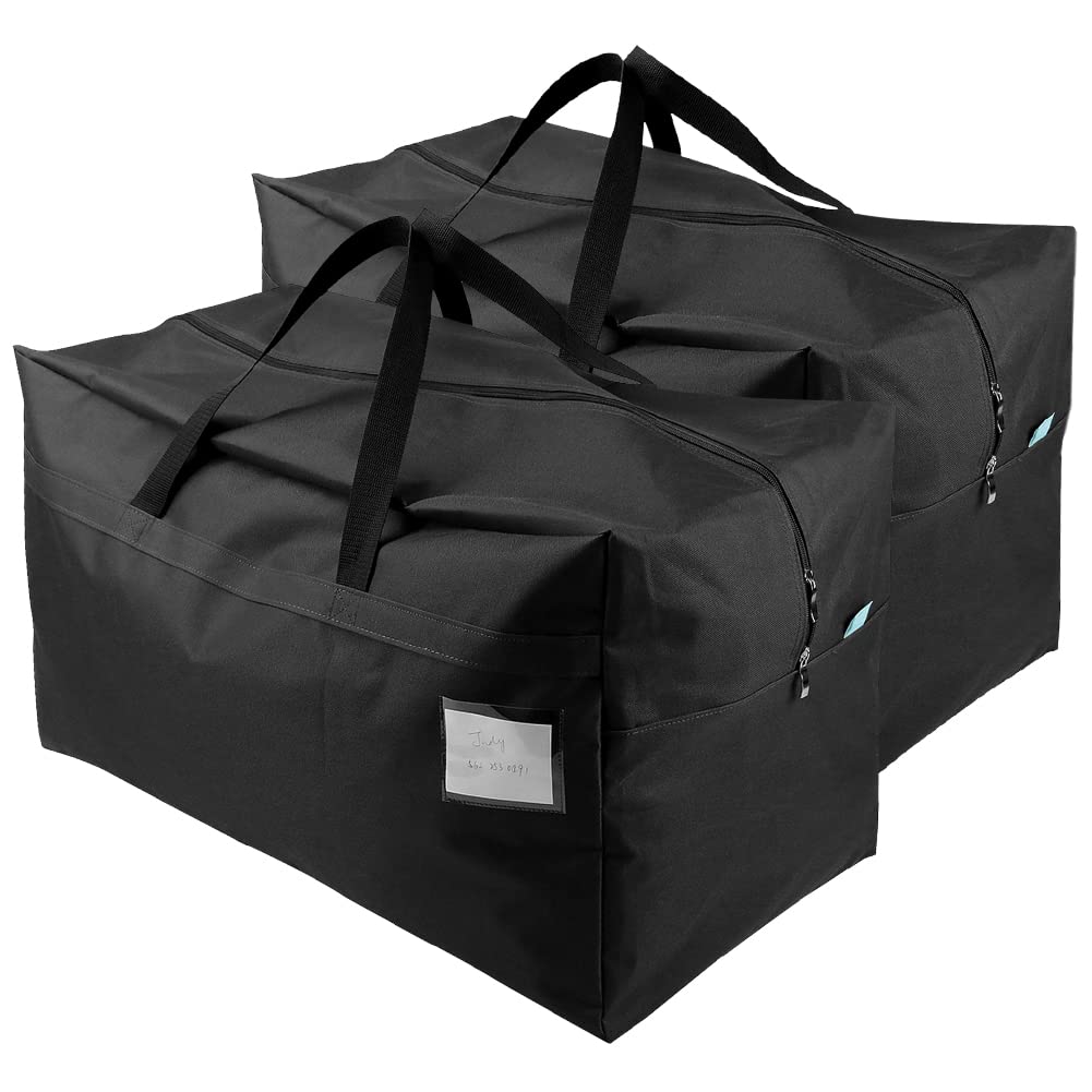 AMJ 2 Pack Extra Large Moving Bags with Zippers & Carrying Handles, Heavy-Duty Storage Tote for Space Saving Moving Storage, Bla