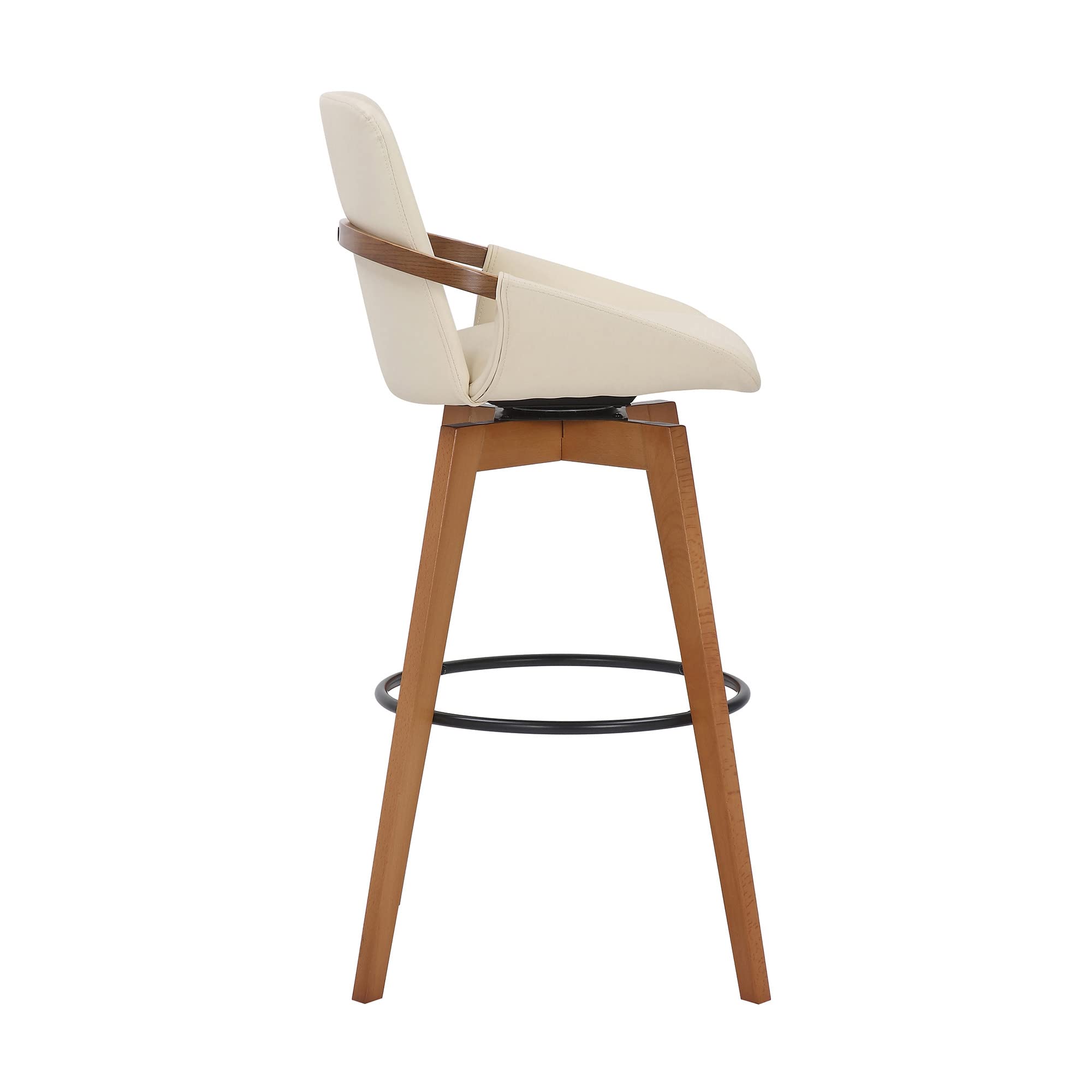 HomeRoots Metal, Wood, Faux Leather 30' Luxurious Cream Faux Leather and Walnut Swivel Bar Stool