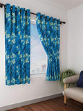 Cortina 2 Piece Floral Design Panel Eyelet Polyester Window Curtains  5 Feet, Blue