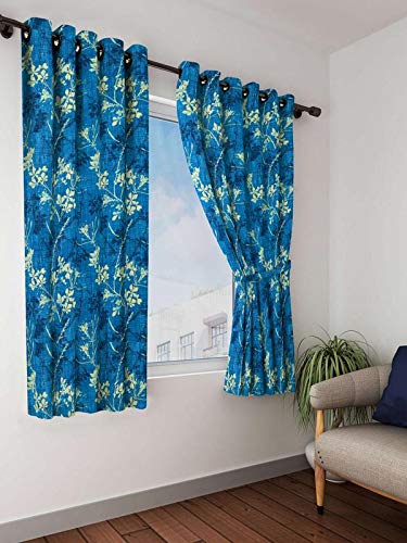 Cortina 2 Piece Floral Design Panel Eyelet Polyester Window Curtains  5 Feet, Blue