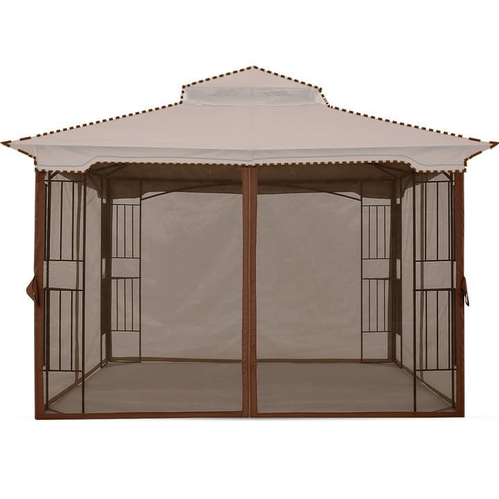 Mastercanopy Patio Gazebo Mosquito Netting Screen Walls (10X12, Coffee)