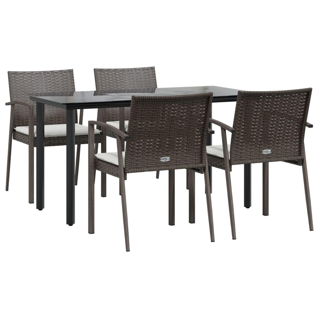 Vidaxl 5-Piece Patio Dining Set - Poly Rattan And Steel Set - Weather-Resistant - Comfortable Outdoor Seating With Cushions - Ideal For Garden, Patio Enjoyment, Onesize