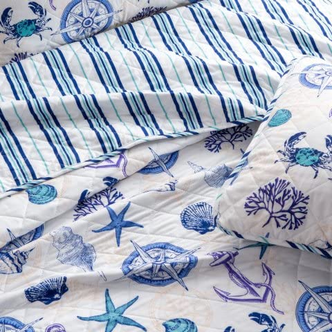 Great Bay Home Twin/Twin Xl Coastal Quilt Bedding Set, Summer Coastal Quilt With Sham, Beach 2-Piece Reversible All Season Bedsp