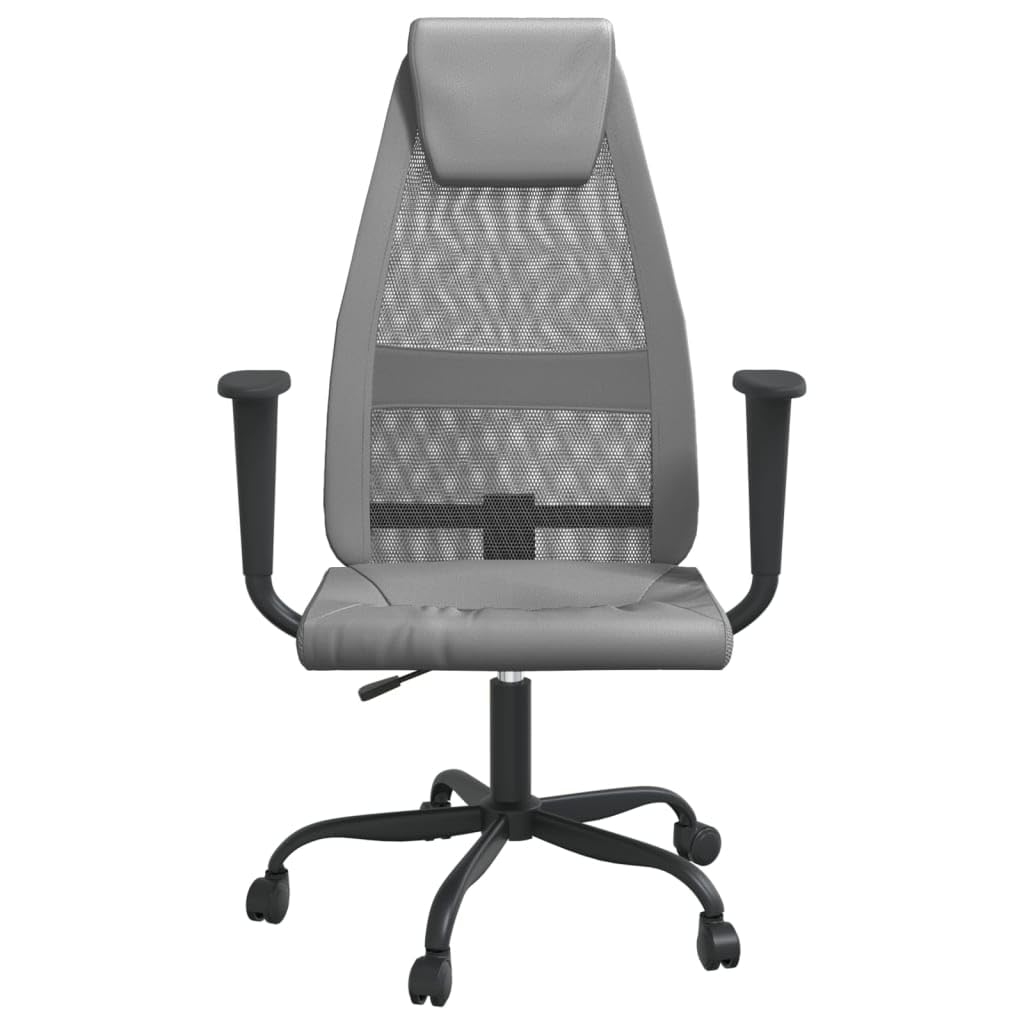 vidaXL Office Chair - Adjustable Height, Swivel Design, Gray Mesh Fabric and Faux Leather Upholstery, Comfortable Seating for Office and Home