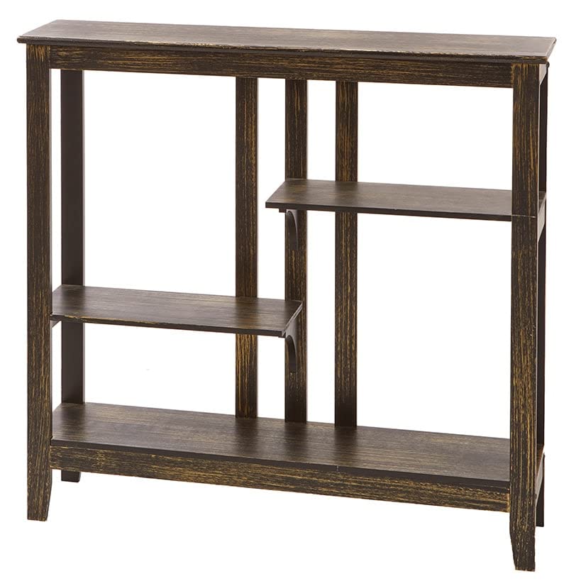 Brushed Metallic Console Table with Display Shelves  Black/Gold