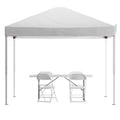Flash Furniture Jj-Gz10183Z-4Lel3-Whwh-Gg Portable Tailgate/Event Set White Pop Up Canopy Tent, 6-Foot Bi Table, Set Of 4 Folding Chairs, 10X10