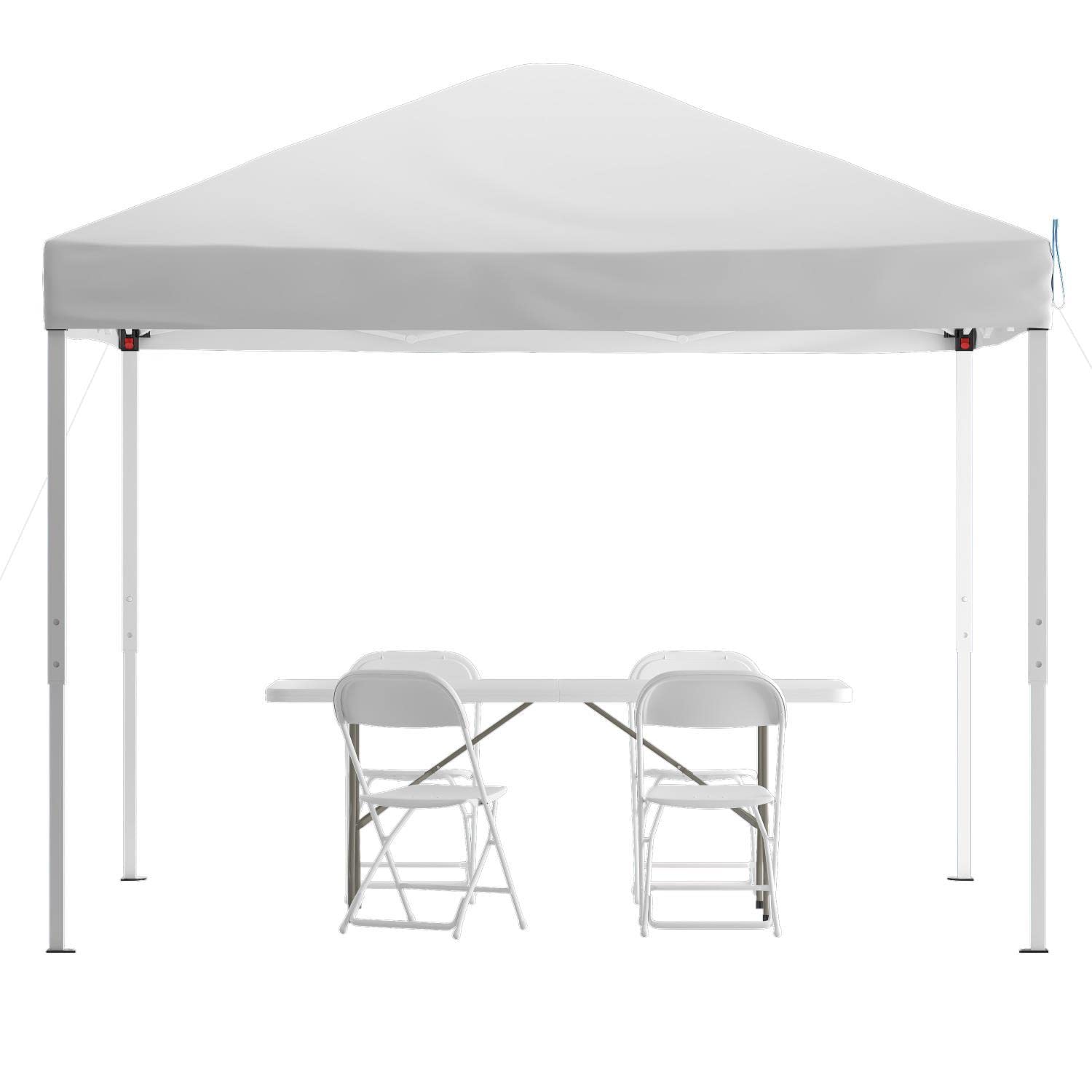 Flash Furniture Jj-Gz10183Z-4Lel3-Whwh-Gg Portable Tailgate/Event Set White Pop Up Canopy Tent, 6-Foot Bi Table, Set Of 4 Folding Chairs, 10X10
