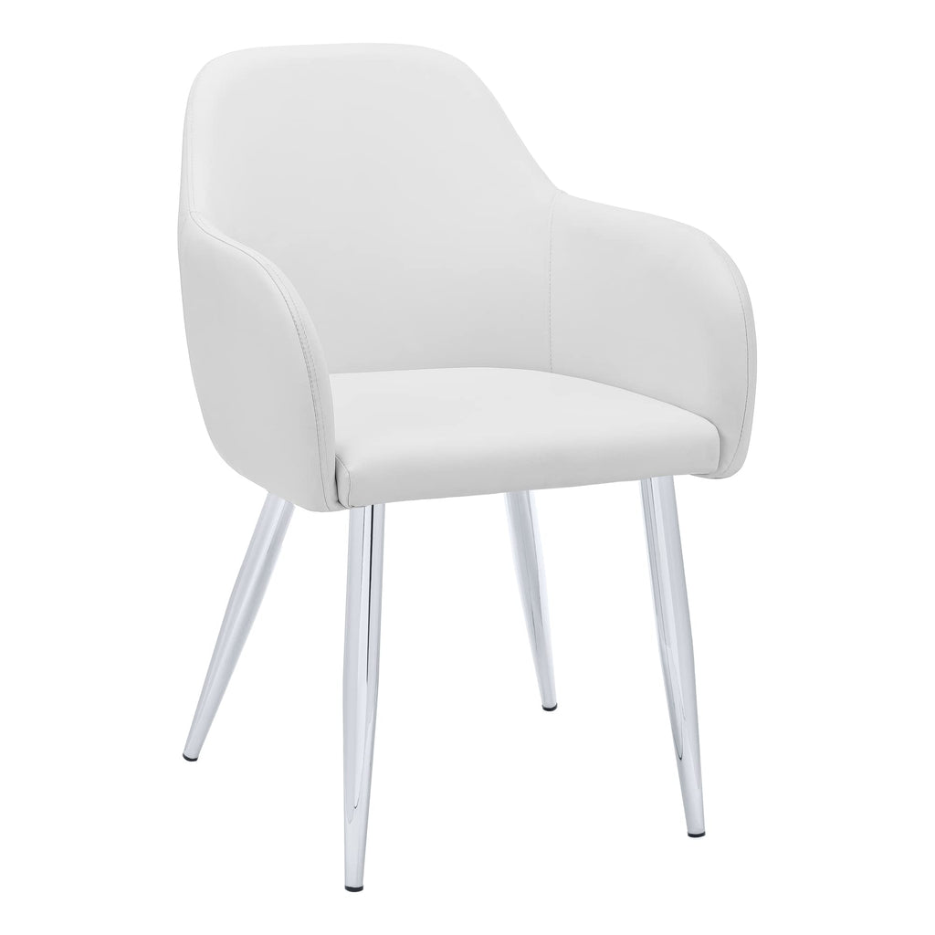 Monarch Specialties I 1190 Dining Chair, Set of 2, Side, Upholstered, Kitchen, Dining Room, Pu Leather Look, Metal, White, Chrome, Contemporary, Modern