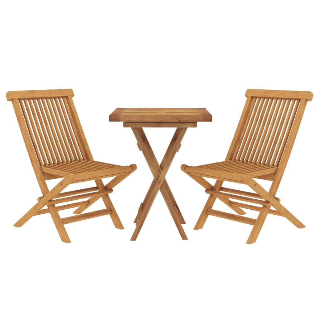 vidaXL 3-Piece Solid Teak Wood Patio Dining Set - Foldable Square Table (23.6'x23.6') with 2 Chairs (18.5'x23.6'x35') for G