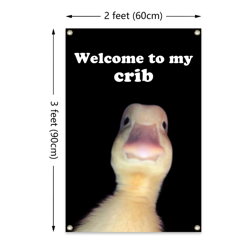 ILINJAU Funny Welcome To My Crib Tapestry 2x3Ft Indoor Outdoor Wall Art, Black for Bedroom & Living Room Decoration