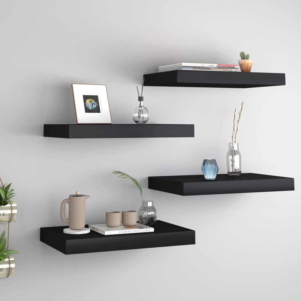 vidaXL Floating Wall Shelves - Stylish Honeycomb MDF and Metal Frame, Set of 4, Black, 15.7&quot;x9.1&quot;x1.5&quot;, Invisible Mount, Easy to Install, Perfect for Displaying Collectibles, Books, and Awards