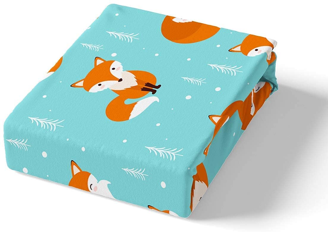 Kids Bed Sheets King Size Cute Fox Print Bed Sheet Set For Boys Girls Bedroom Cartoon Kawaii Decor Woodland Fox Wild Animal Bedding Set Children Toddler Fitted Sheet + Flat Sheet + 2 Pillow Case