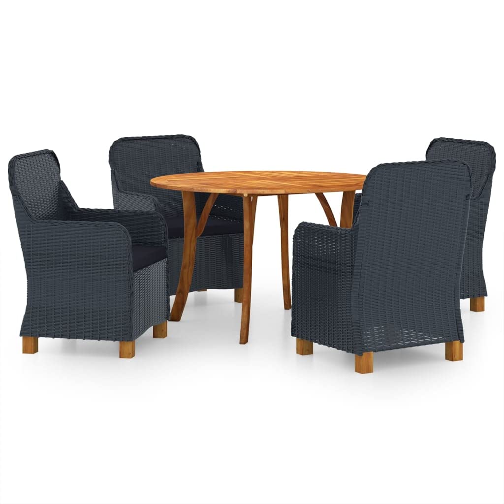 Vidaxl Patio Dining Set 5 Piece Garden Outdoor Balcony Backyard Terrace Dinner Dinette Seating Table Chair Furniture Set Home Dark Gray