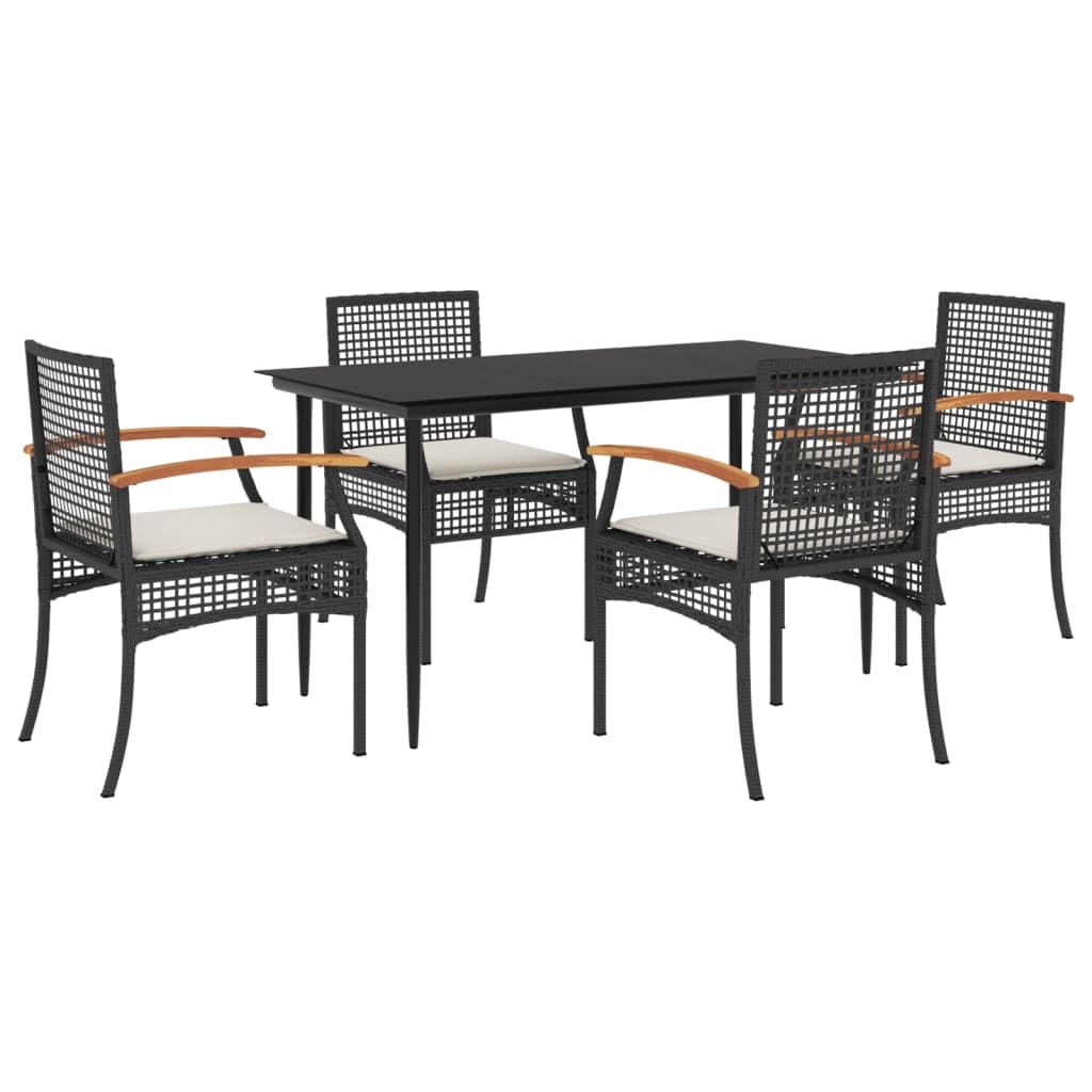 vidaXL 5-pcs outdoor furniture set with pillows, black, polyrattan