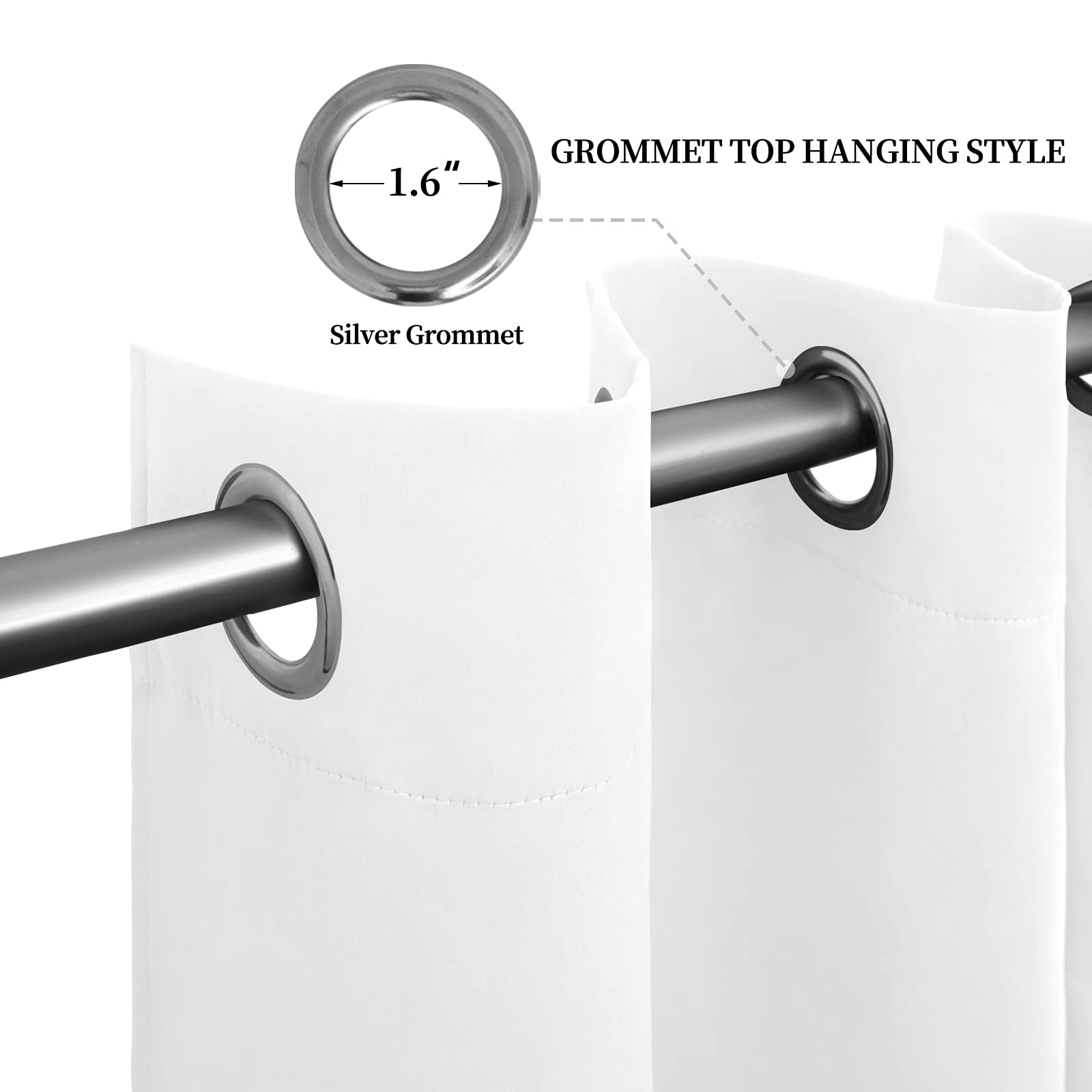 Easy-Going Blackout Curtains For Bedroom, 2 Panels Solid Thermal Insulated Grommet And Noise Reduction Window Drapes, Room Darkening Curtains For Living Room (52X63 In,White)