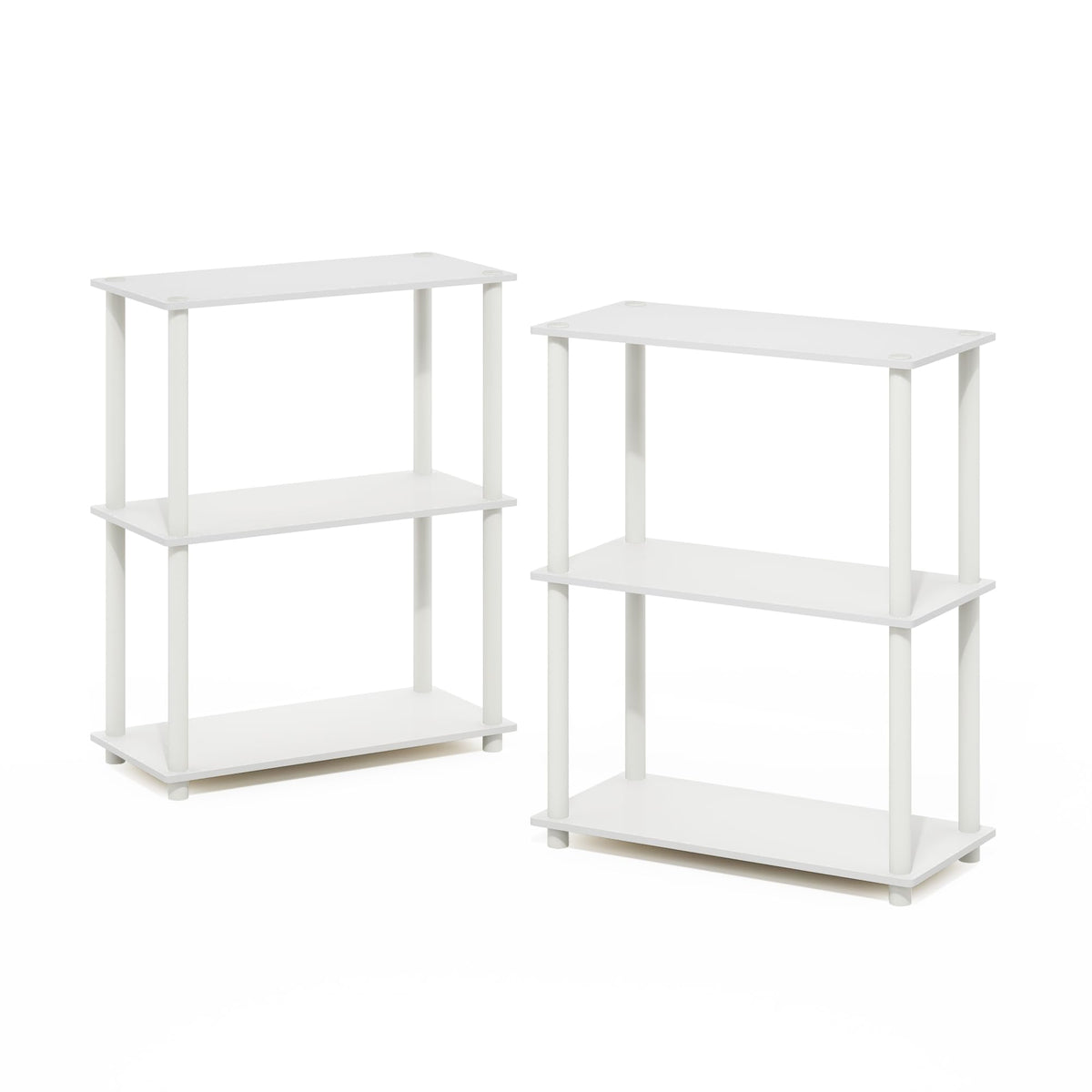 Furinno Turn-N-Tube 3-Tier Compact Multipurpose Shelf Display Rack, White/White, Set Of 2