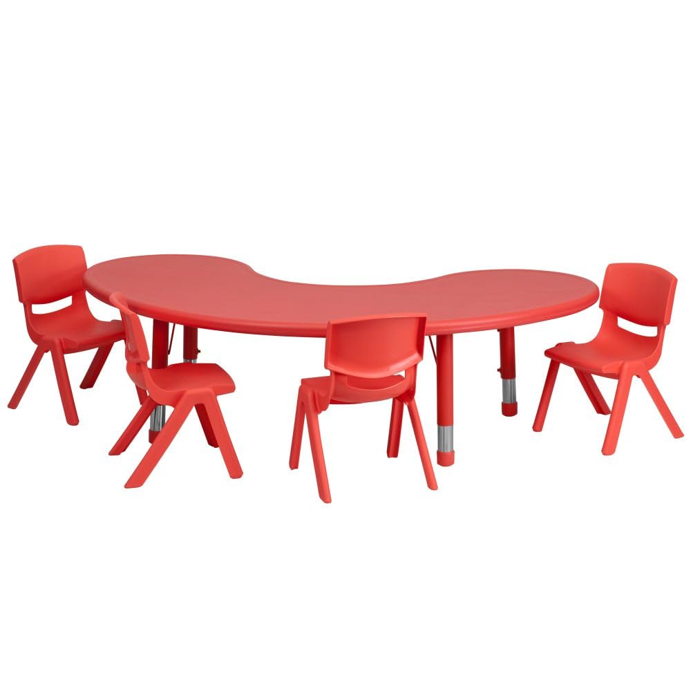 Flash Furniture Half-Moon Activity Table Set, 35&quot;W x 65&quot;D x 14.50&quot; - 23.75&quot;H, Red