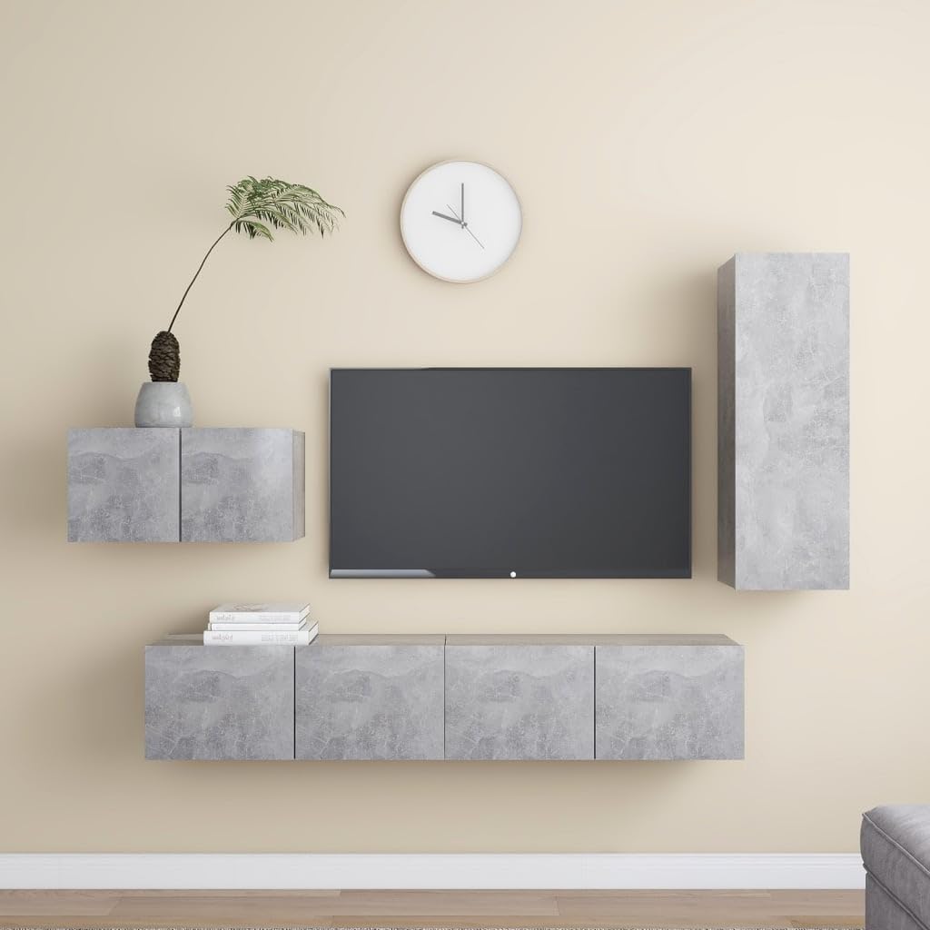 vidaXL TV Cabinet Set 4 Piece Home Living Room Furniture TV Stand HiFi Stereo Cabinet Media Unit Entertainment Center Concrete Gray Engineered Wood