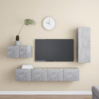 vidaXL TV Cabinet Set 4 Piece Home Living Room Furniture TV Stand HiFi Stereo Cabinet Media Unit Entertainment Center Concrete Gray Engineered Wood
