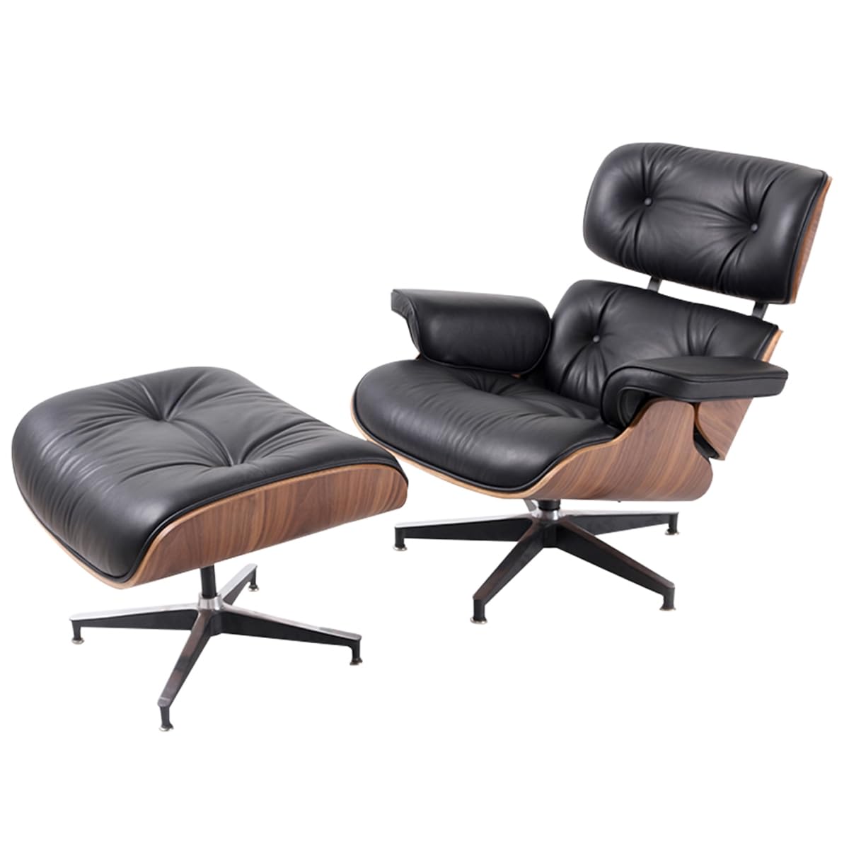 HomeRoots 526376 33 x 34.6 x 34.2 in. Black Tufted Leather & Brown Swivel Lounge Chair with Ottoman