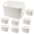MAHIONG 8 Pack White Storage Bin with Handles, 10 x 7 x 6.3 Inch Plastic Bathroom Kitchen Organizer Bins for Hand Soap, Shampoos