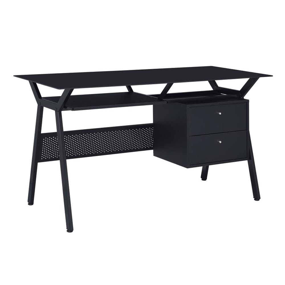 Coaster Modern 55-Inch Office Computer Desk Workstation with Black Tempered Glass Top Keyboard 2-Drawer Storage 55.00Lx 23.50W x 30.75H 800436