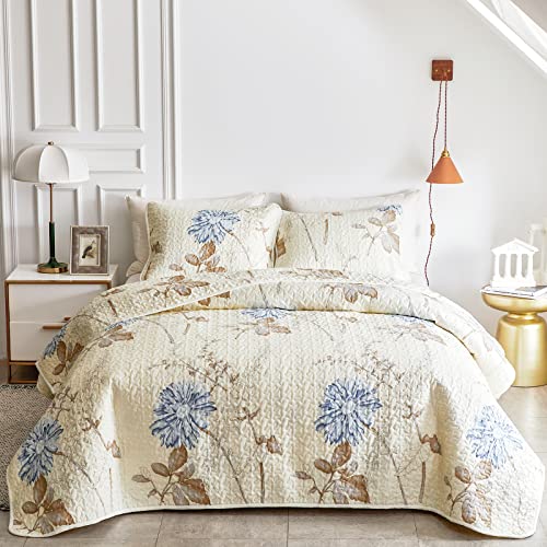Joyreap 3 Pieces Microfiber Quilt Set, Elegant Flower Botanical Reversible Design, Bedspread Bed Cover For All Season, 1 Quilt A
