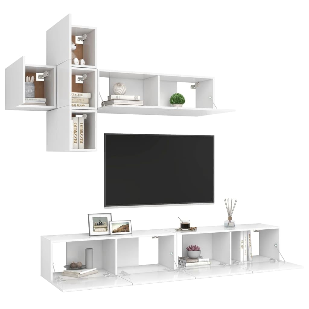 vidaXL TV Cabinet Set 7 Piece Home Living Room Bedroom Furniture HiFi Stereo Cabinet TV Stand Media Unit Entertainment Center Engineered Wood White