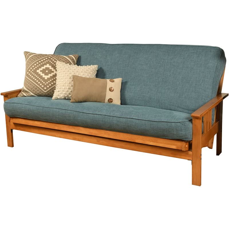 Kodiak Furniture Monterey Butternut Sofa with Aqua Blue Fabric Mattress