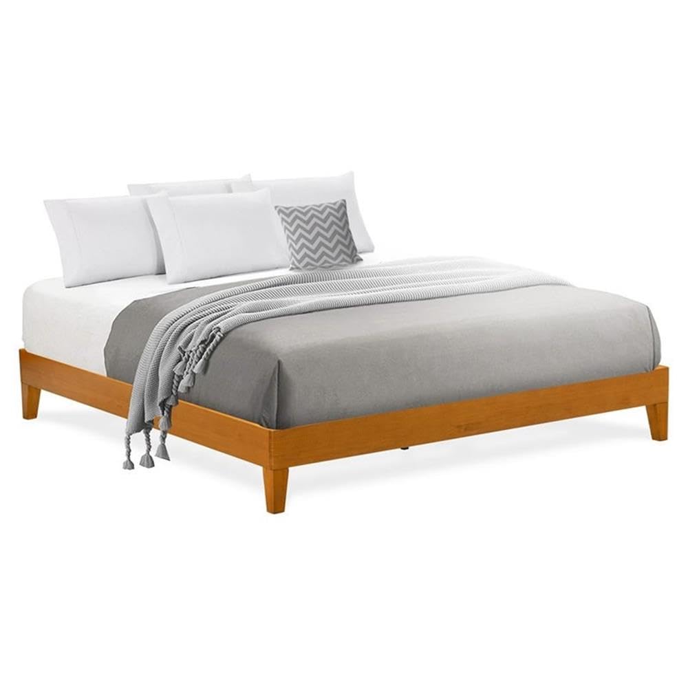 East West Furniture NVP-23-K King Size Bed Frame with 4 Hardwood Legs and 2 Extra Center Legs - Oak Finish