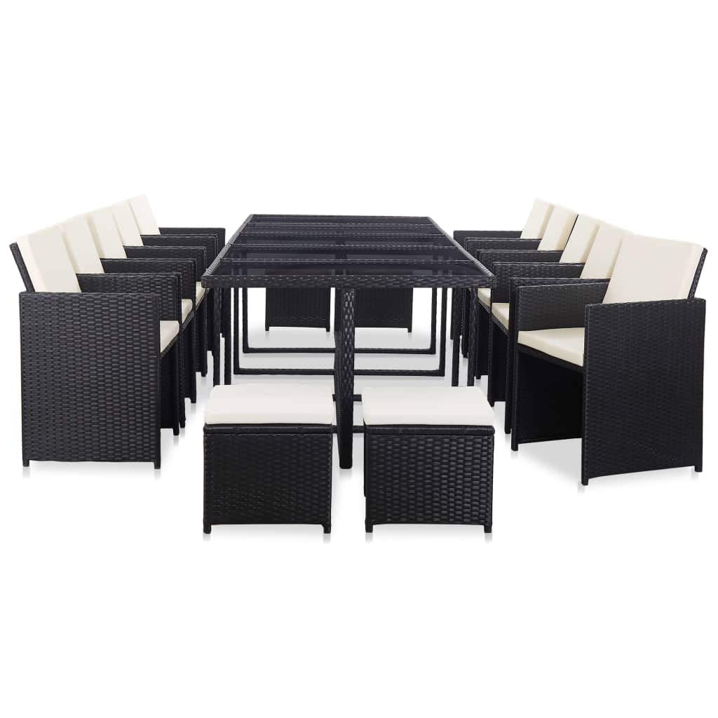 INLIFE 15 Piece Patio Dining Set with Cushions Poly Rattan Black-Black