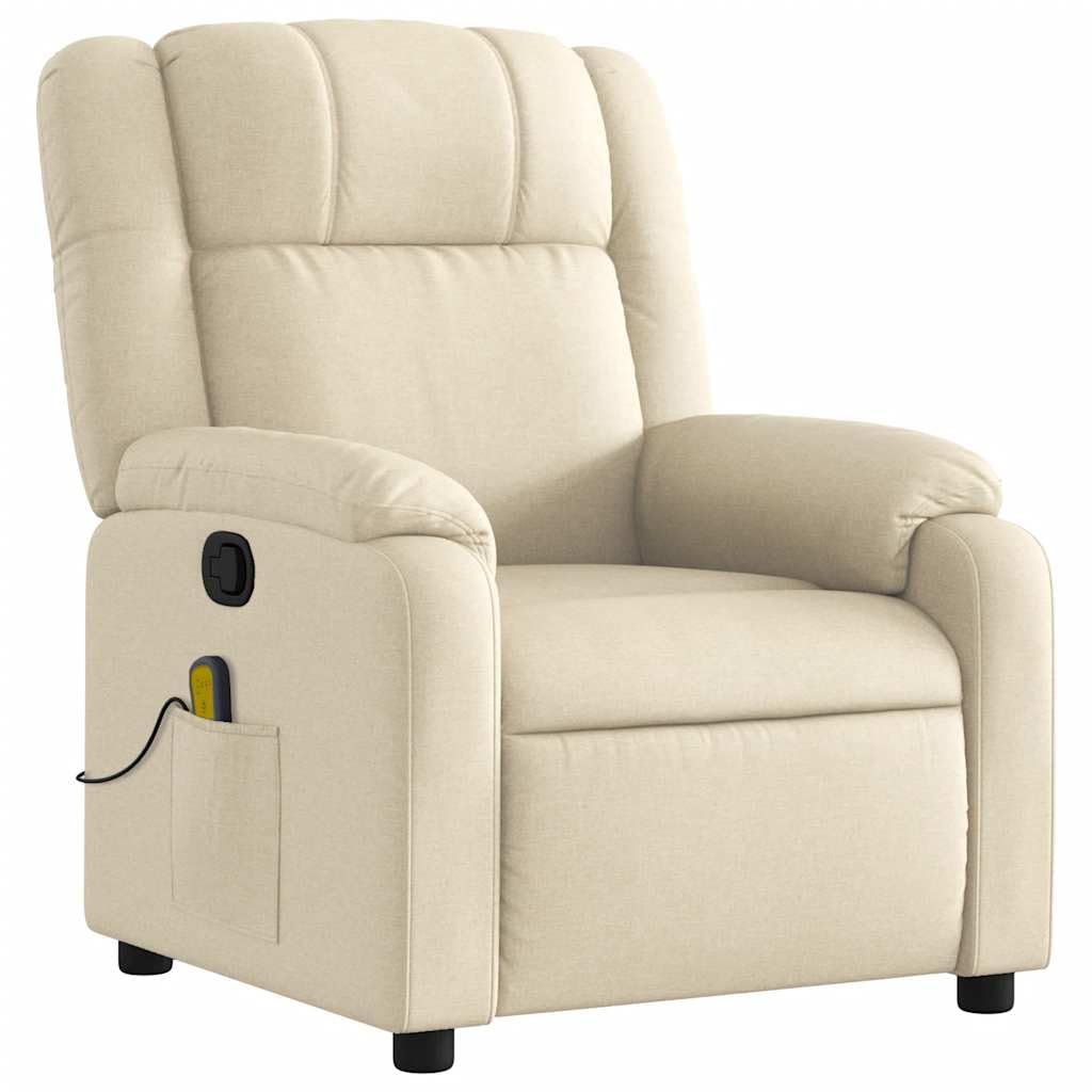 vidaXL Massage Recliner Chair for Living Room, Adjustable Recliner with 6-Point Vibration Massage, Home Theater Seating with Padded Seat Backrest & Side Pocket, Cream Fabric