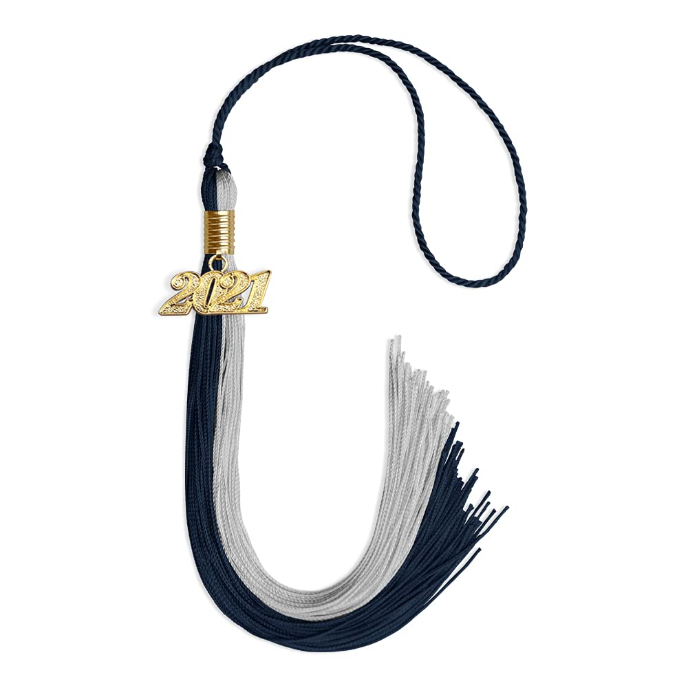 Endea Graduation Double Color Tassel with Gold Date Drop (Dark Navy Blue/Grey, 2021)