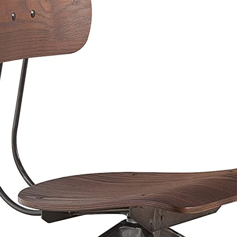 HomeRoots 16' X 16' X 43' Walnut Wood Adjustable Stool (1Pc)