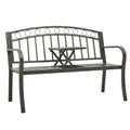 vidaXL Patio Bench with Center Table - 49.2-inch Steel Garden Bench - Weather-Resistant Outdoor Seating - Industrial Gray Bench 