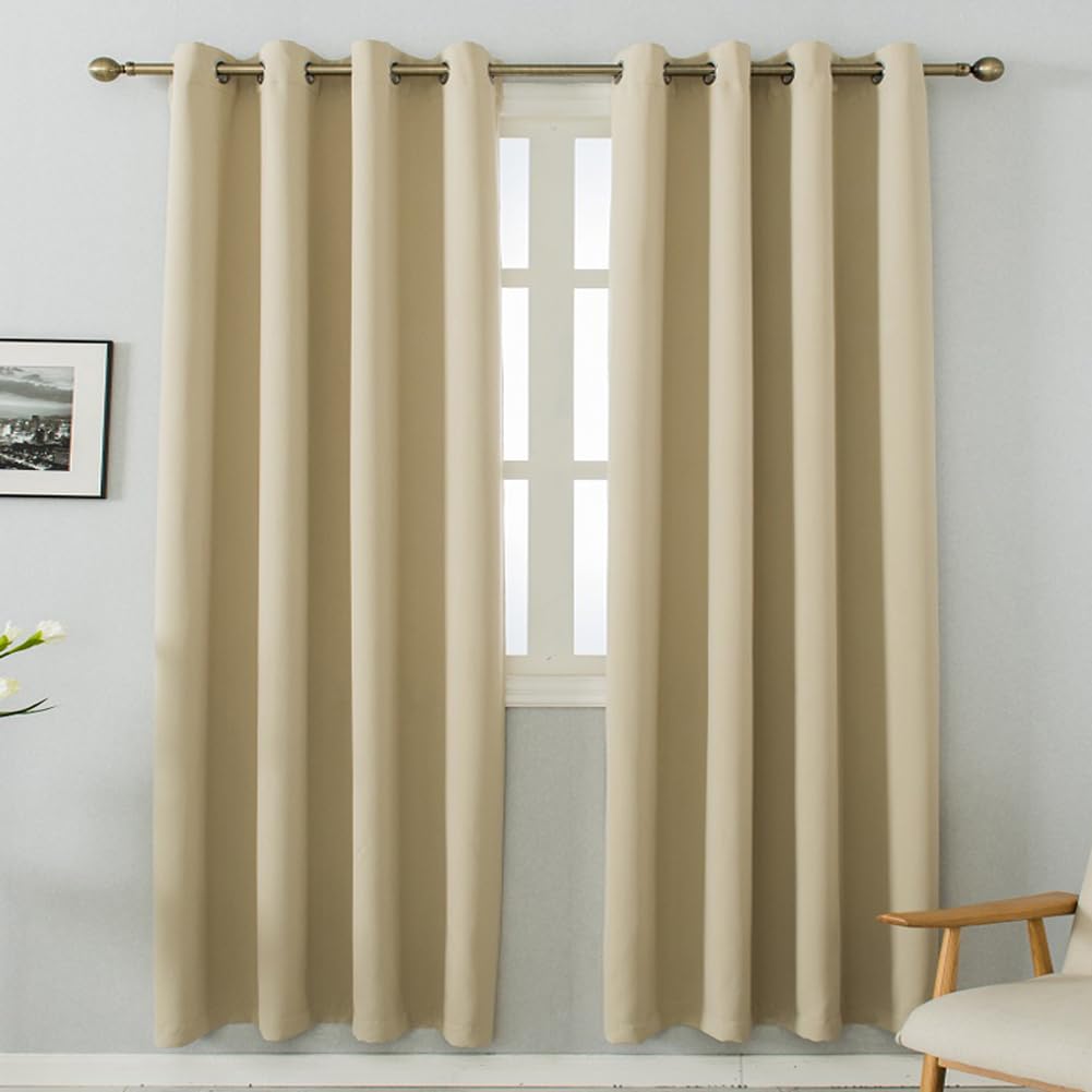 Mangata Casa Beige Blackout Curtains Grommet 2 Panels For Bedroom-Window Curtain Panel For Living Room-Darkening Thermal Drapes
