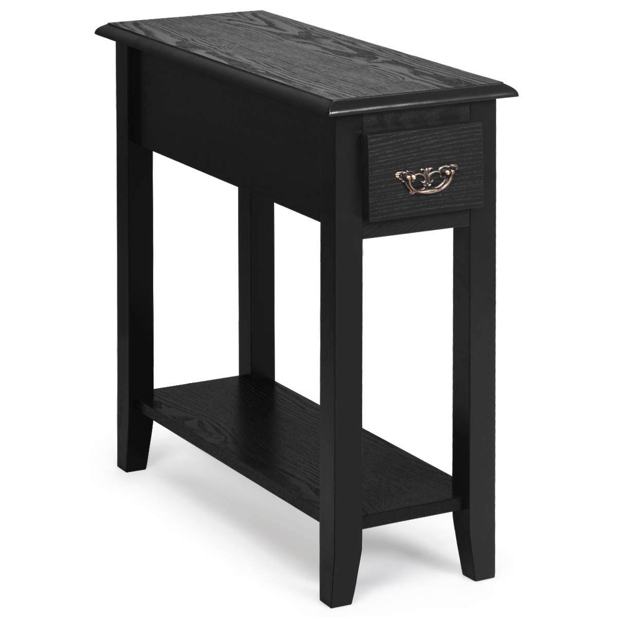 Tangkula Narrow End Table, Slim Side Table with Drawer and Open Shelf, Small End Tables for Small Spaces, Narrow Nightstand Beds
