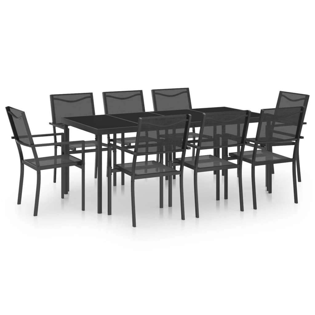 vidaXL Steel Patio Dining Set - 7 Piece Outdoor Furniture Set with Table and Chairs, Anthracite and Black Color, Industrial Style, Textilene Fabric Upholstered Seats