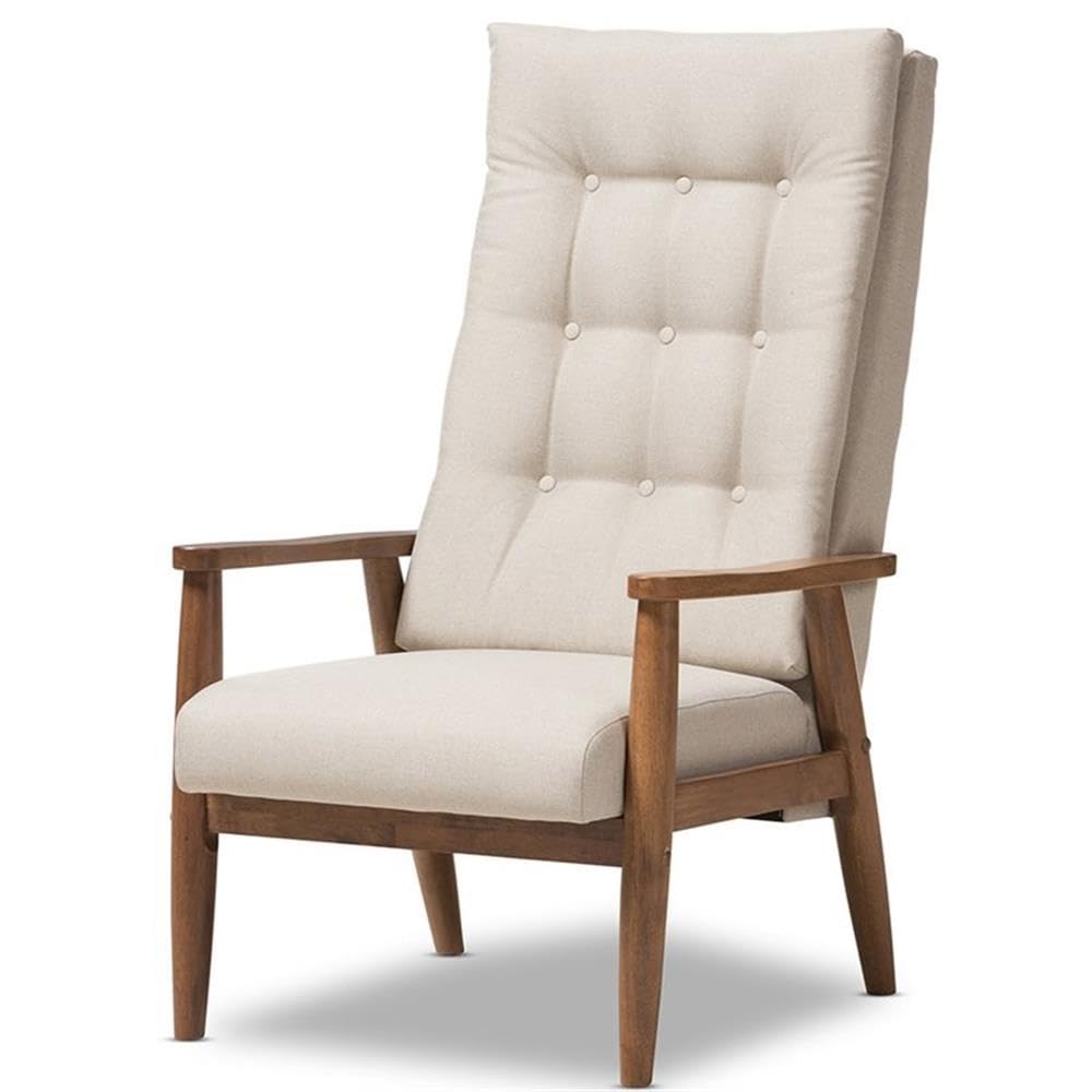 Baxton Studio Roxy Mid-Century Modern Upholstered Button-Tufted High-Back Chair Light Beige