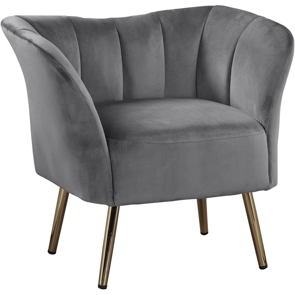 Acme Reese Velvet Tufted Upholstery Accent Chair in Gray and Gold