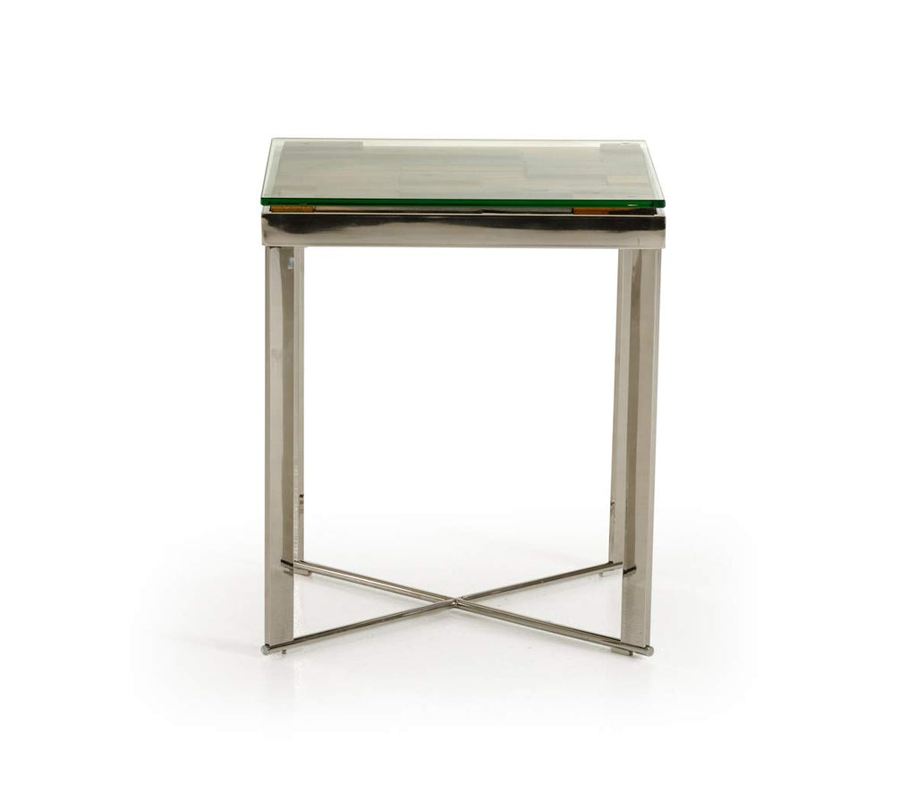 HomeRoots 22' Wood and Glass Mosaic Top End Table with Steel Legs
