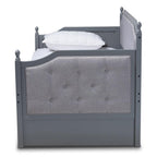 Baxton Studio Mara Classic and Traditional Grey Fabric Upholstered Grey Finished Wood Twin Size Daybed with Trundle
