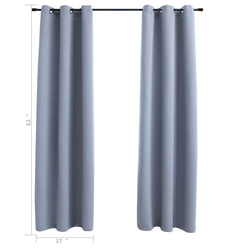 vidaXL Fabric Blackout Curtains with Rings - 2 Pieces, Elegant Dim-Out Drapes for Privacy, Gray, Machine-Washable Polyester, 37"x63"