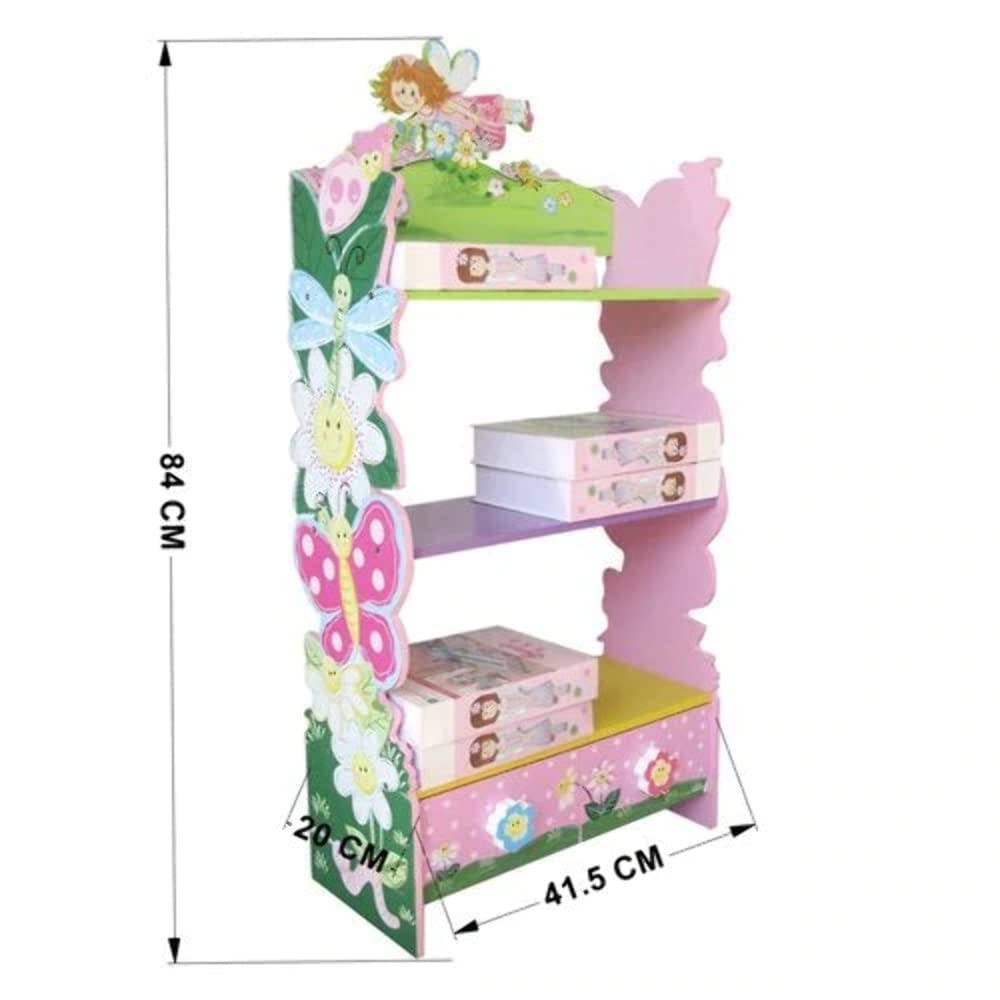 Kids Funnel Olivia The Fairy Girls Hand Painted 3 Tier Flower Bookcase with Drawers