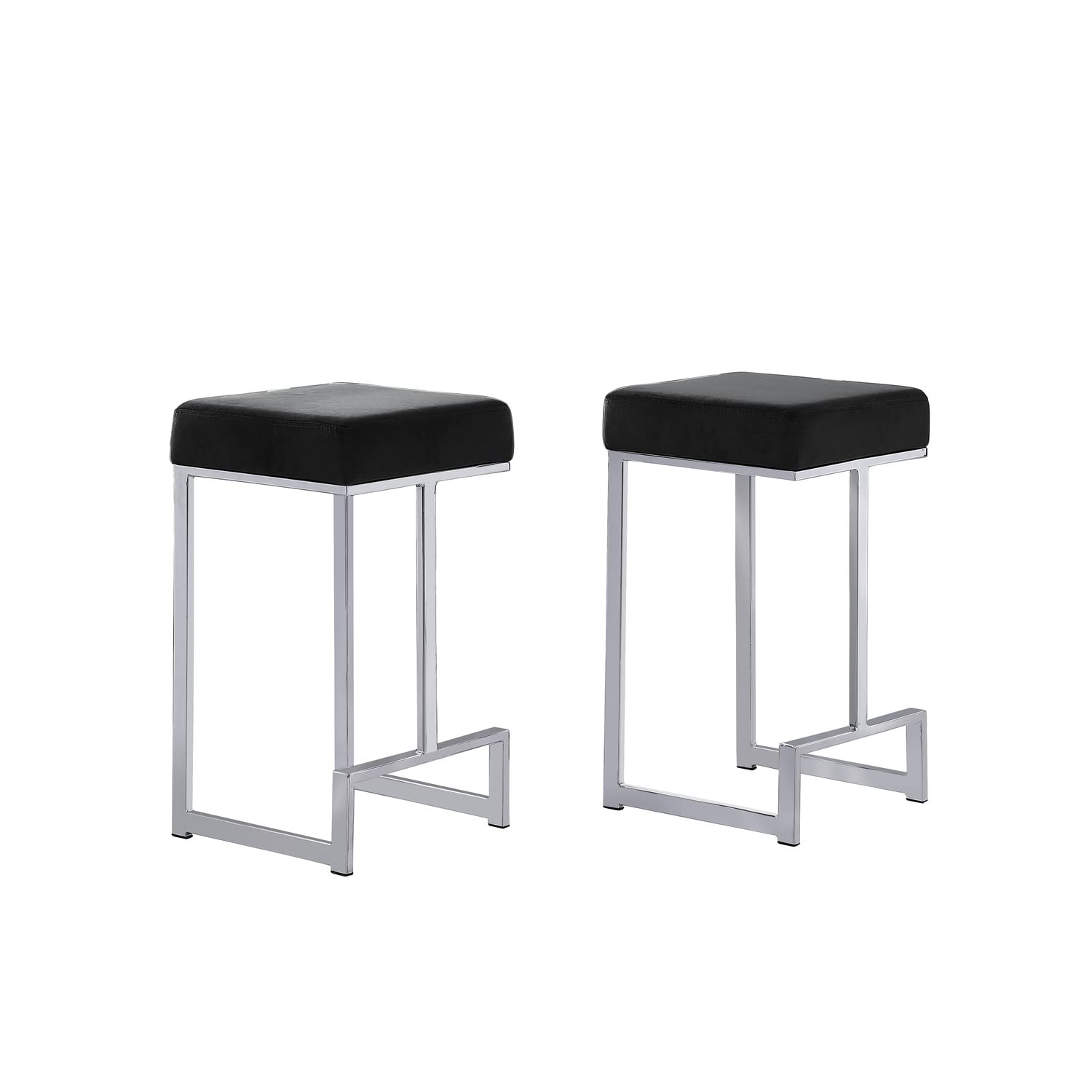 Best Master Furniture Dorrington Velvet Backless Counter Height Stool in Black/Silver (Set of 2)