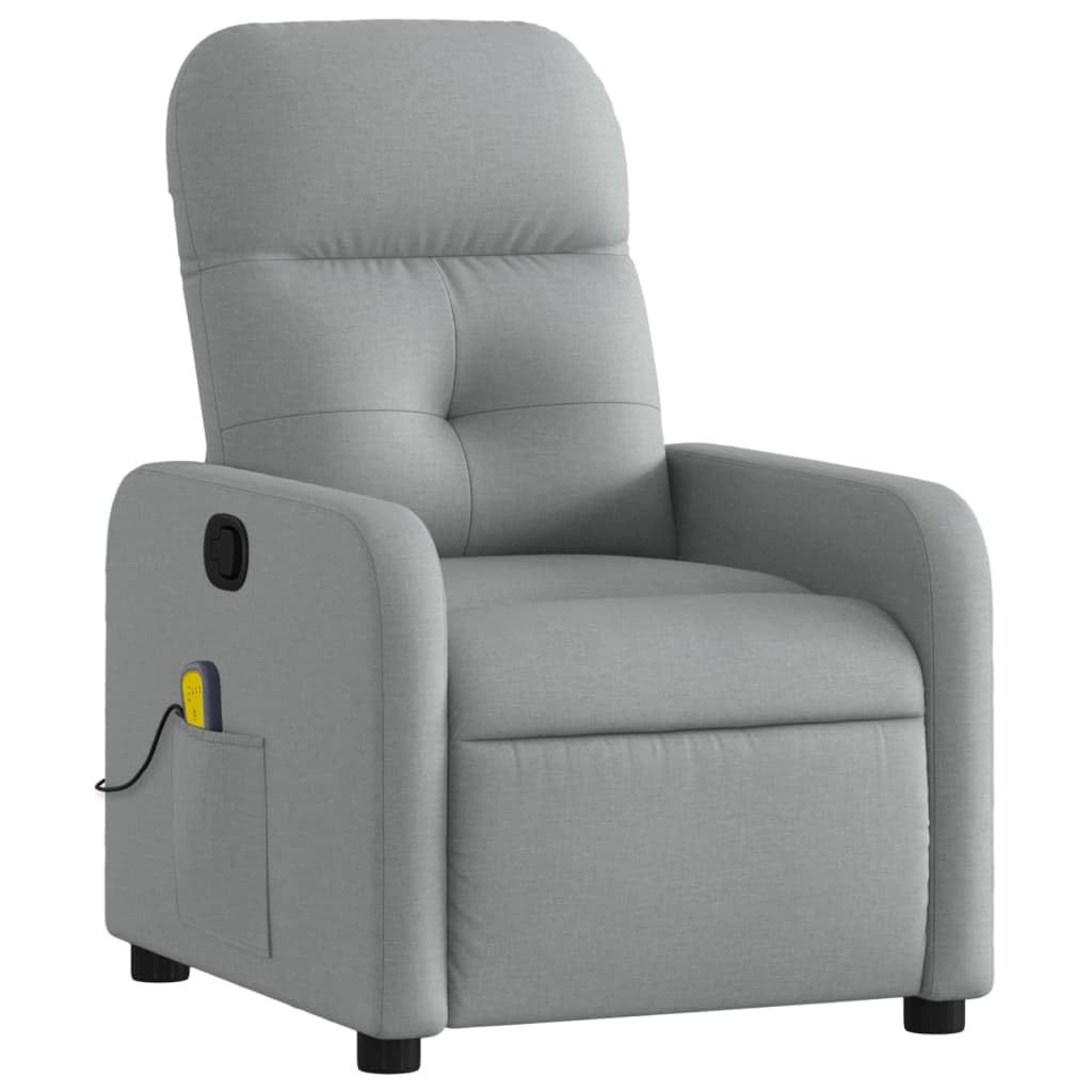 vidaXL Light Gray Fabric Massage Recliner Chair - 6-Point Vibration, Manually Adjustable Backrest & Footrest for Living Room/Office