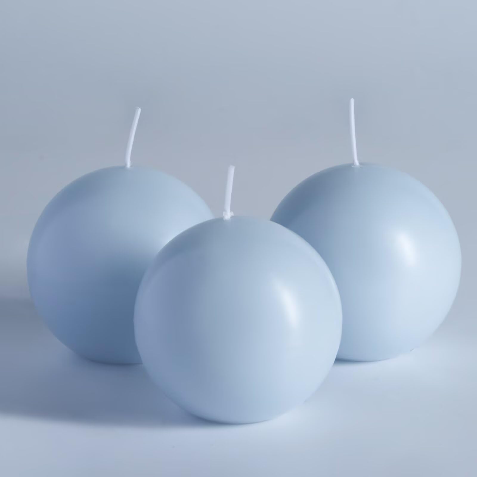 MOZEAL Hand-Poured, 3 Inch Baby Blue Round Ball Candles - Elegant Baby Blue Round Pillar Candles Set of 3, Dripless, Unscented, 
