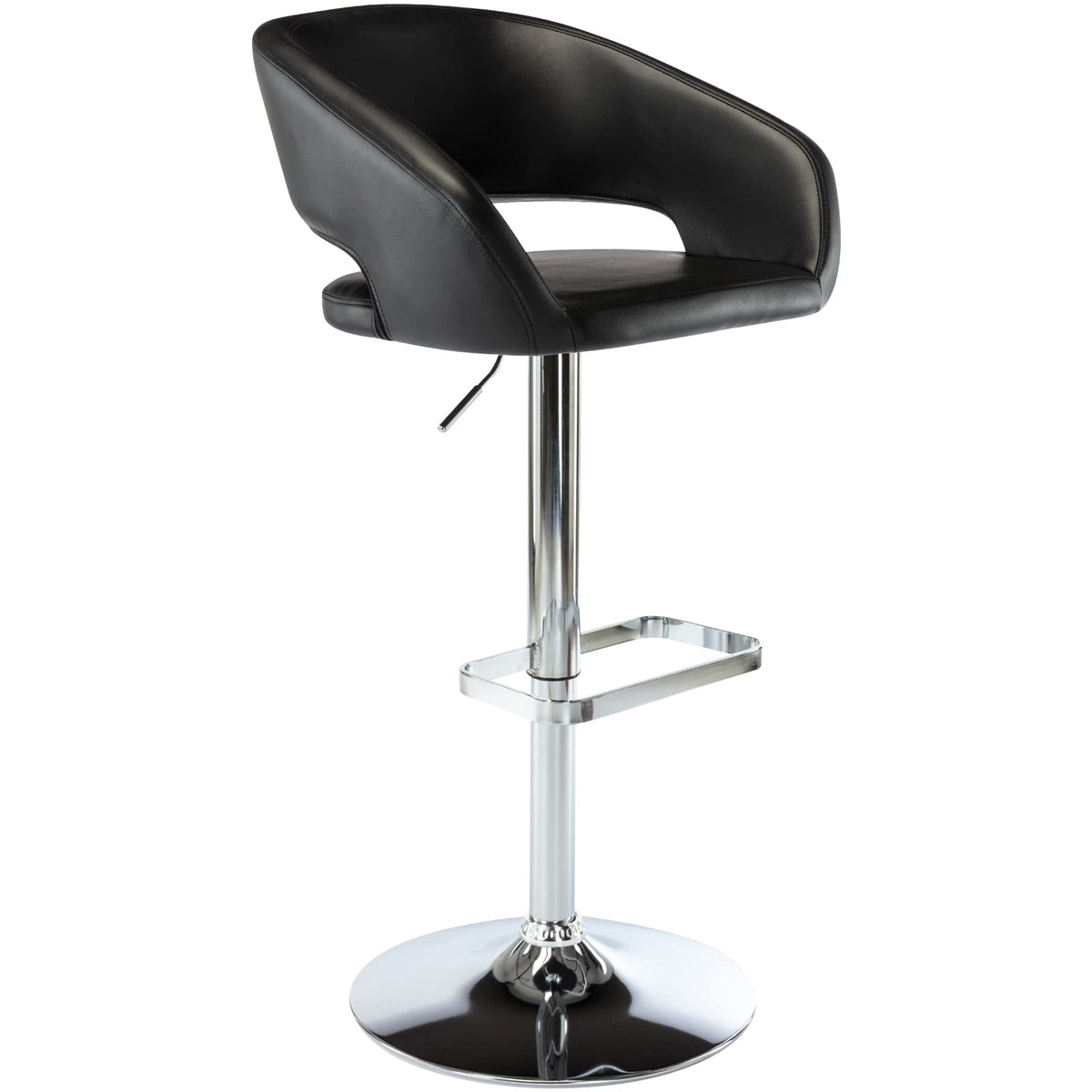 Vogue Furniture Direct Adjustable Bar Stool With Hollow Back And Arms, Modern Pu Leather Swivel Barstool, Airlift Counter Height Bar Chair For Kitchen Dining Room (Black)
