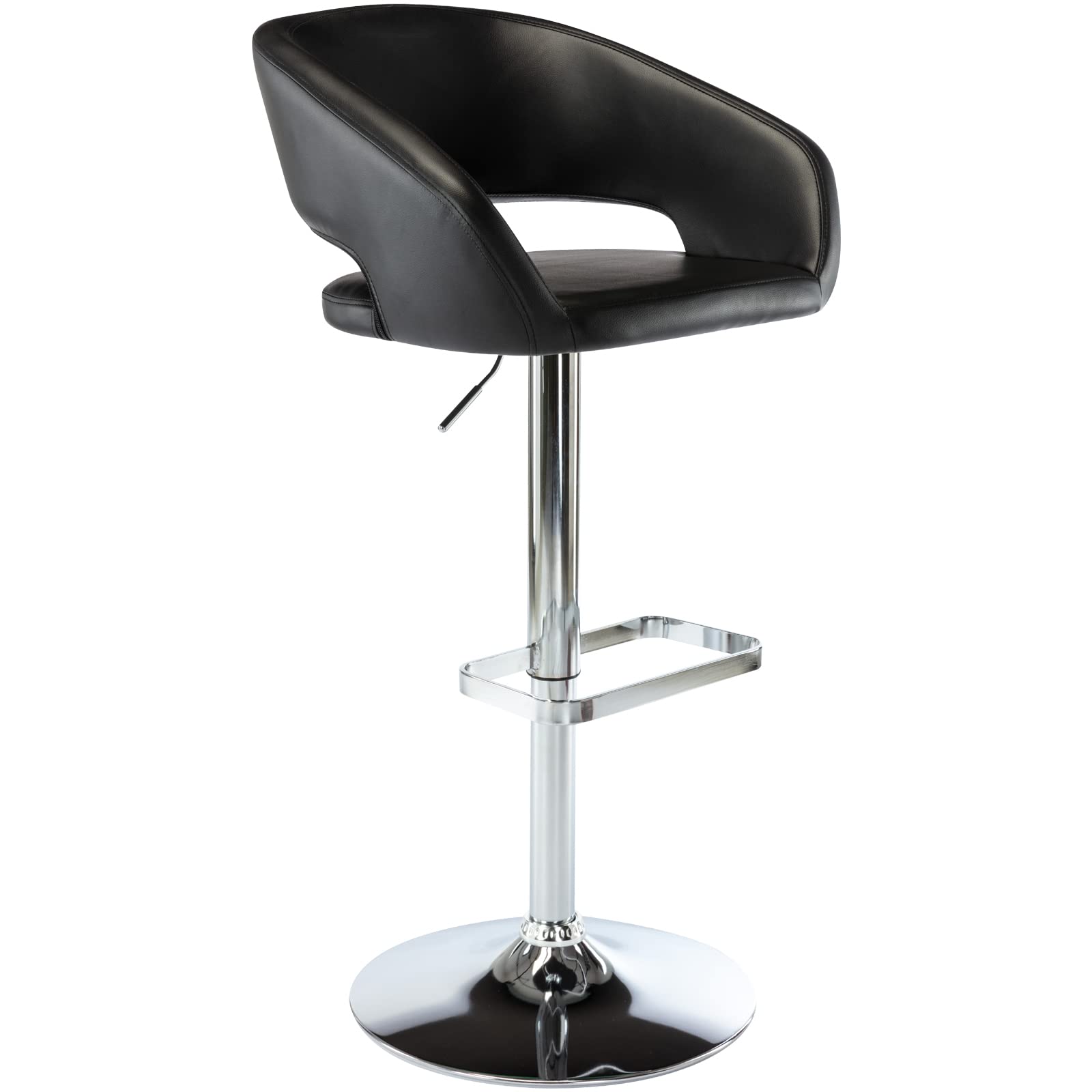 Vogue Furniture Direct Adjustable Bar Stool With Hollow Back And Arms, Modern Pu Leather Swivel Barstool, Airlift Counter Height Bar Chair For Kitchen Dining Room (Black)